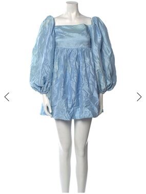 Light Blue Puff Sleeve Mini Dress Kamden Azeeza babydoll dress